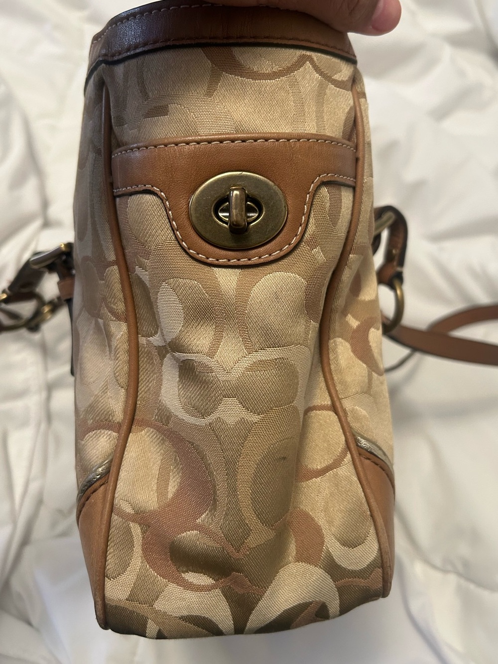 Coach Beige Signature Canvas Tote with Tan Leather Handles - Picture 4 of 6